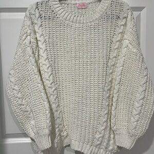Pink Lily Cream Cable Knit Sweater